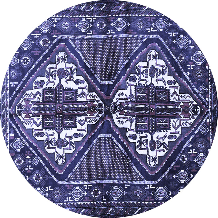 Round Machine Washable Persian Blue Traditional Rug, wshtr714blu