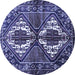 Round Machine Washable Persian Blue Traditional Rug, wshtr714blu