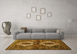 Machine Washable Persian Yellow Traditional Rug in a Living Room, wshtr714yw