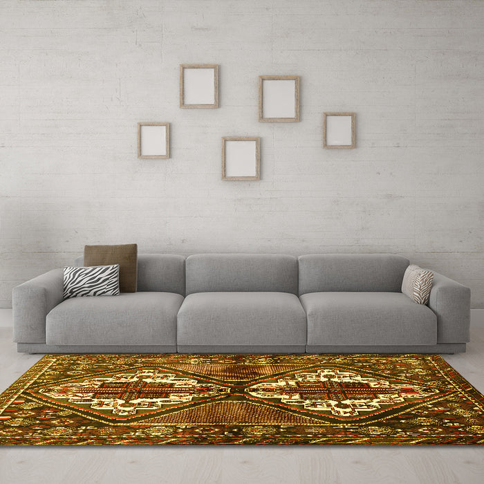 Machine Washable Persian Yellow Traditional Rug in a Living Room, wshtr714yw