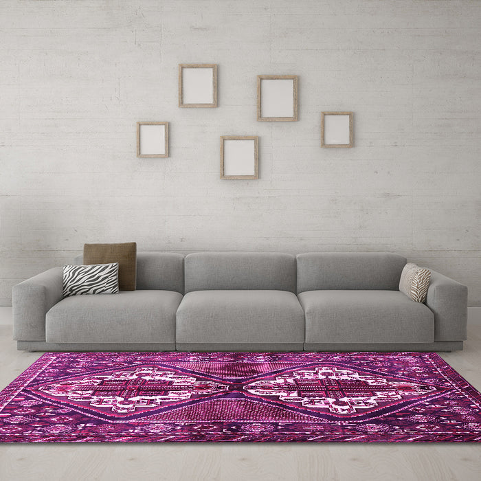 Machine Washable Persian Pink Traditional Rug in a Living Room, wshtr714pnk
