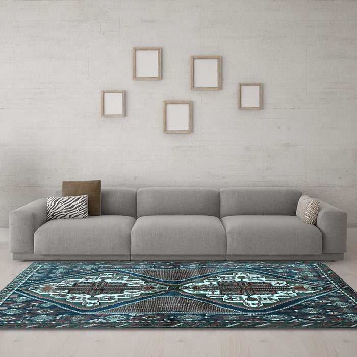 Machine Washable Persian Light Blue Traditional Rug in a Living Room, wshtr714lblu