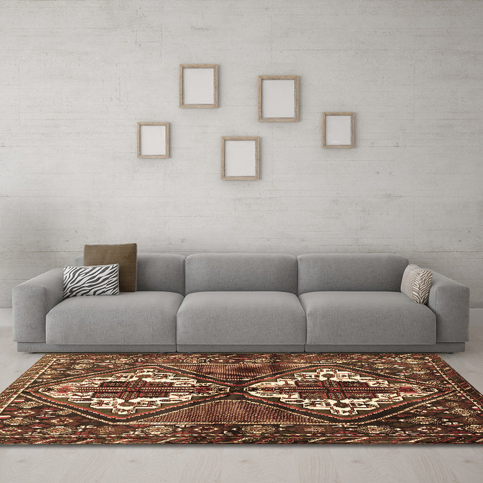 Machine Washable Persian Brown Traditional Rug in a Living Room,, wshtr714brn
