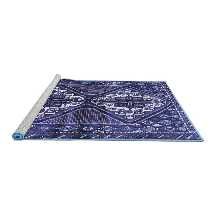 Sideview of Machine Washable Persian Blue Traditional Rug, wshtr714blu