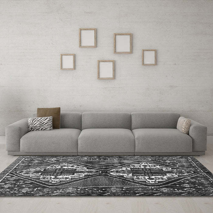Machine Washable Persian Gray Traditional Rug in a Living Room,, wshtr714gry