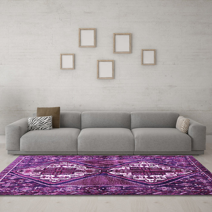 Machine Washable Persian Purple Traditional Area Rugs in a Living Room, wshtr714pur