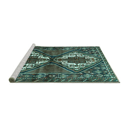 Sideview of Machine Washable Persian Turquoise Traditional Area Rugs, wshtr714turq