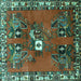 Square Machine Washable Persian Turquoise Traditional Area Rugs, wshtr715turq