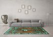 Machine Washable Persian Turquoise Traditional Area Rugs in a Living Room,, wshtr715turq