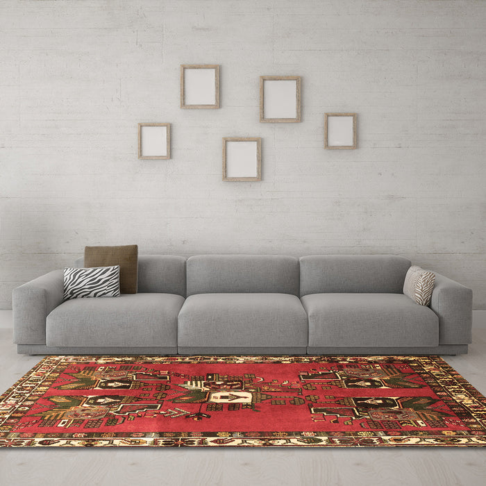 Machine Washable Persian Brown Traditional Rug in a Living Room,, wshtr715brn