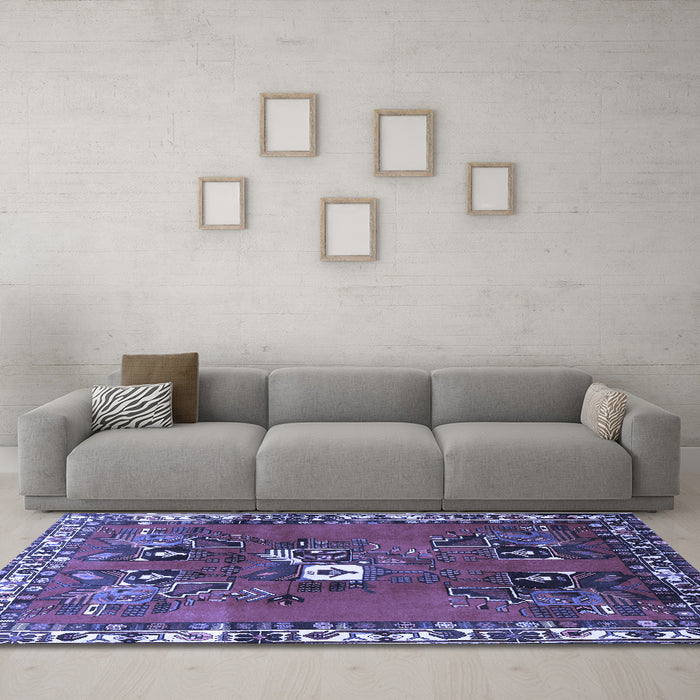 Machine Washable Persian Blue Traditional Rug in a Living Room, wshtr715blu