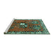 Sideview of Machine Washable Persian Turquoise Traditional Area Rugs, wshtr715turq