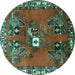 Round Persian Turquoise Traditional Rug, tr715turq