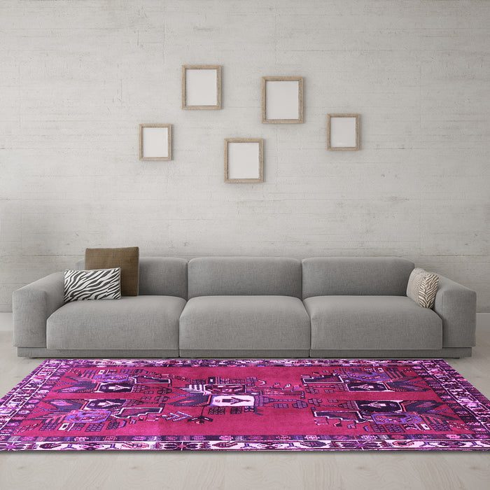 Machine Washable Persian Purple Traditional Area Rugs in a Living Room, wshtr715pur