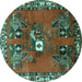 Round Machine Washable Persian Turquoise Traditional Area Rugs, wshtr715turq