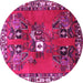 Round Machine Washable Persian Pink Traditional Rug, wshtr715pnk