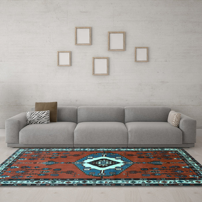 Machine Washable Persian Light Blue Traditional Rug in a Living Room, wshtr716lblu