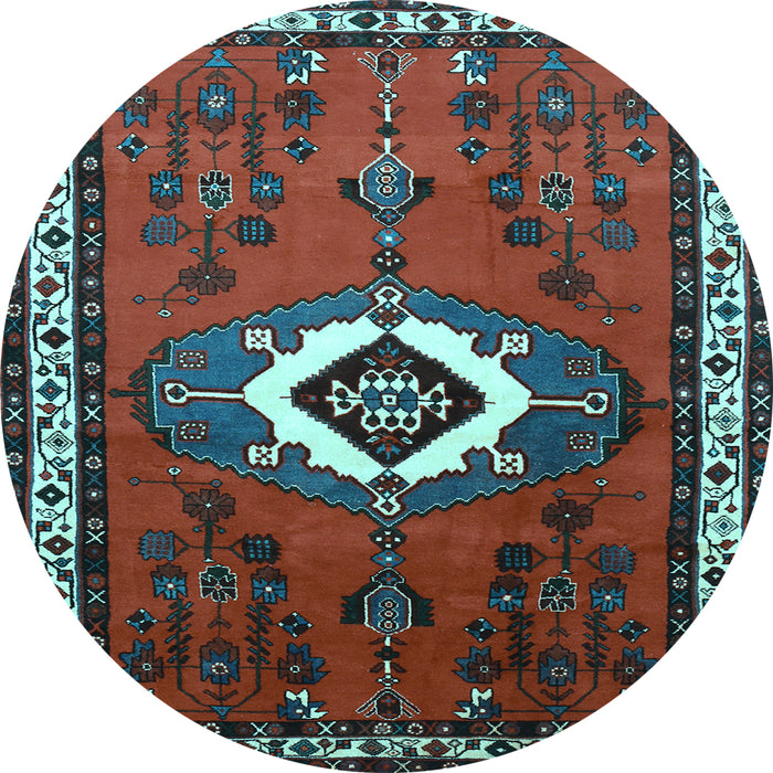 Round Machine Washable Persian Light Blue Traditional Rug, wshtr716lblu