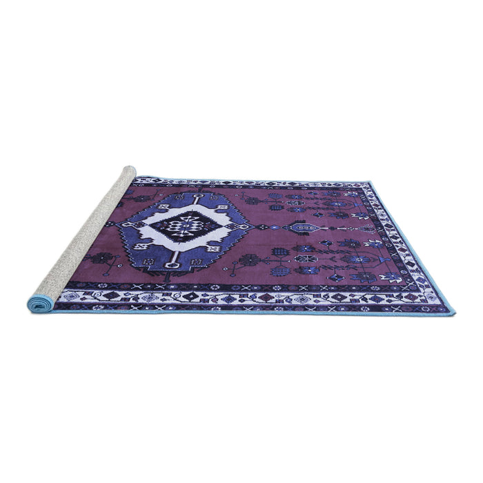 Sideview of Machine Washable Persian Blue Traditional Rug, wshtr716blu
