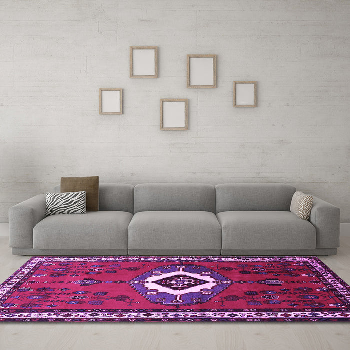 Machine Washable Persian Purple Traditional Area Rugs in a Living Room, wshtr716pur
