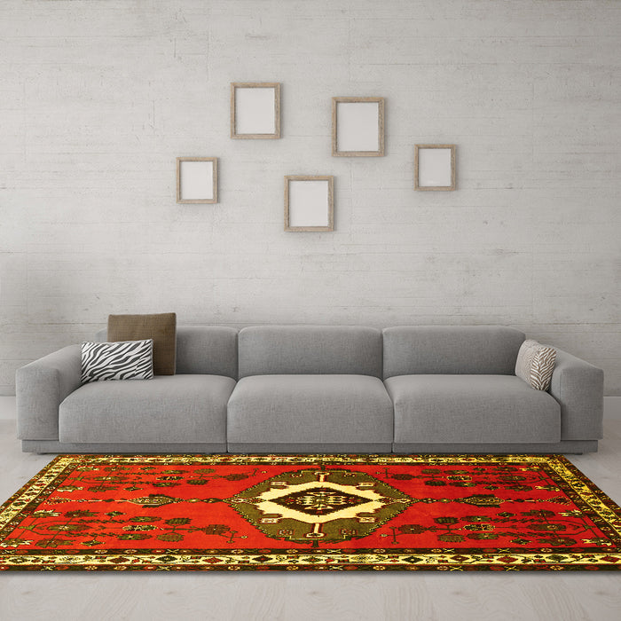 Machine Washable Persian Yellow Traditional Rug in a Living Room, wshtr716yw