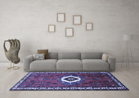 Machine Washable Persian Blue Traditional Rug, wshtr716blu