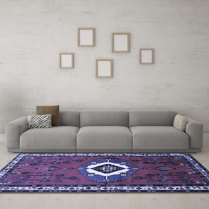 Machine Washable Persian Blue Traditional Rug in a Living Room, wshtr716blu