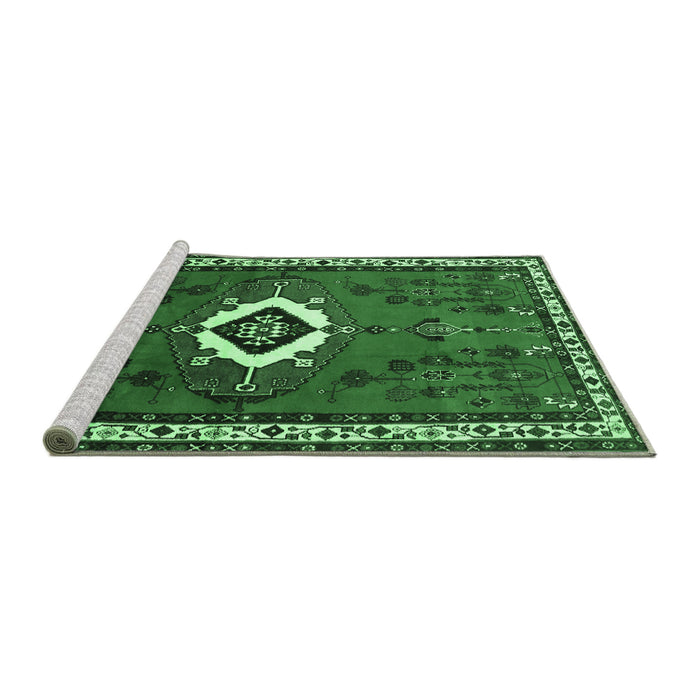 Sideview of Machine Washable Persian Emerald Green Traditional Area Rugs, wshtr716emgrn