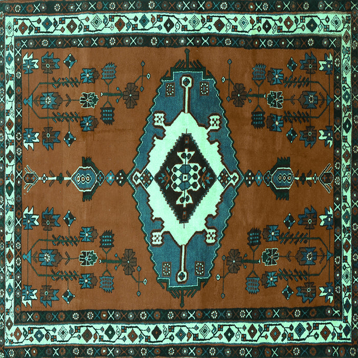 Square Machine Washable Persian Turquoise Traditional Area Rugs, wshtr716turq