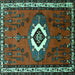 Square Machine Washable Persian Turquoise Traditional Area Rugs, wshtr716turq