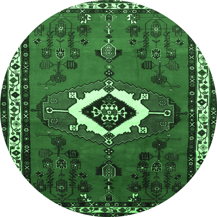 Round Persian Emerald Green Traditional Rug, tr716emgrn