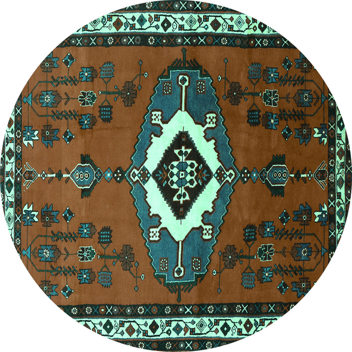 Round Machine Washable Persian Turquoise Traditional Area Rugs, wshtr716turq