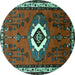 Round Machine Washable Persian Turquoise Traditional Area Rugs, wshtr716turq