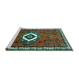Sideview of Machine Washable Persian Turquoise Traditional Area Rugs, wshtr716turq