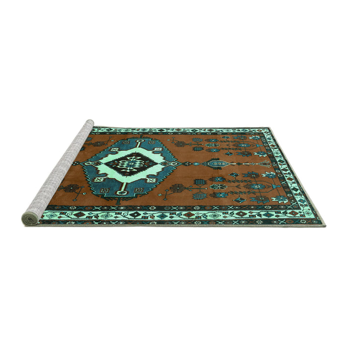 Sideview of Machine Washable Persian Turquoise Traditional Area Rugs, wshtr716turq