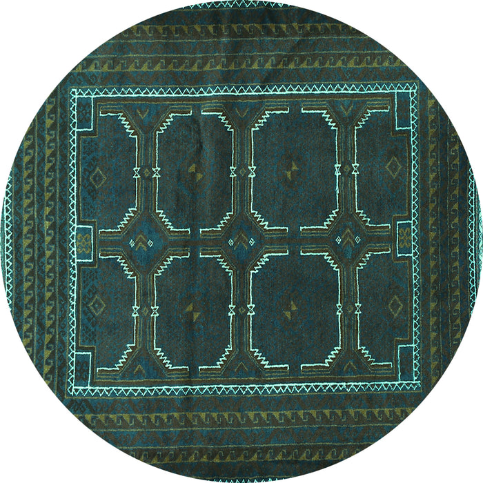 Round Persian Turquoise Traditional Rug, tr717turq