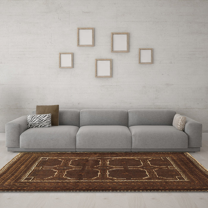 Machine Washable Persian Brown Traditional Rug in a Living Room,, wshtr717brn