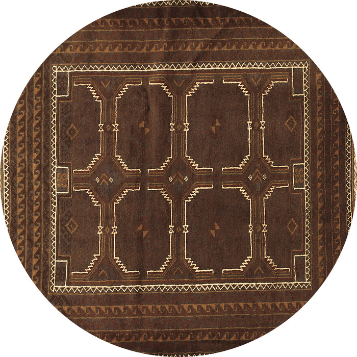 Round Persian Brown Traditional Rug, tr717brn
