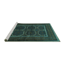 Sideview of Machine Washable Persian Turquoise Traditional Area Rugs, wshtr717turq