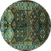 Round Machine Washable Persian Turquoise Traditional Area Rugs, wshtr718turq