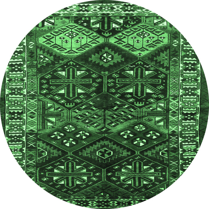 Round Persian Emerald Green Traditional Rug, tr718emgrn