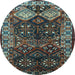 Round Machine Washable Persian Light Blue Traditional Rug, wshtr718lblu