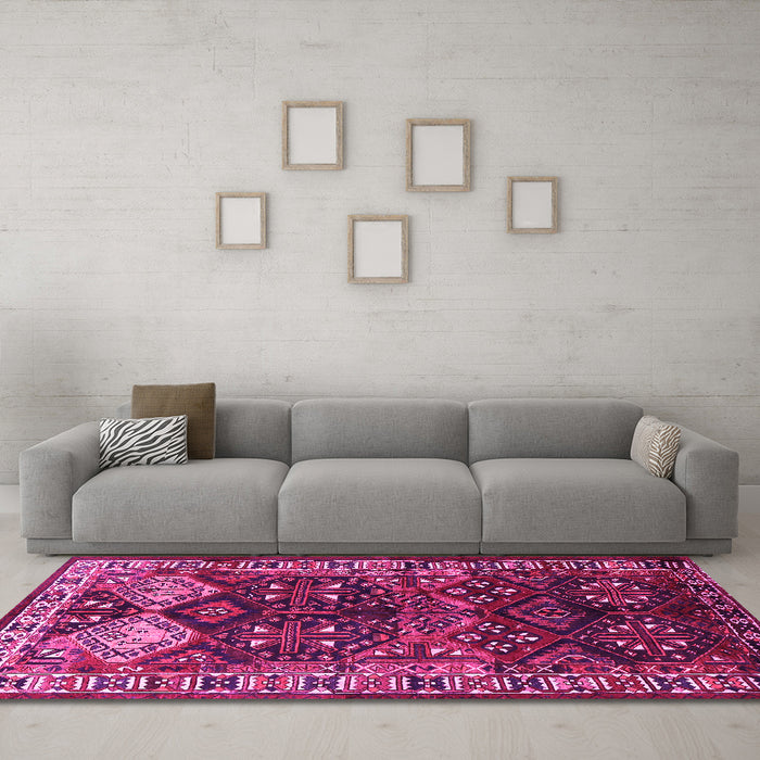 Machine Washable Persian Pink Traditional Rug in a Living Room, wshtr718pnk