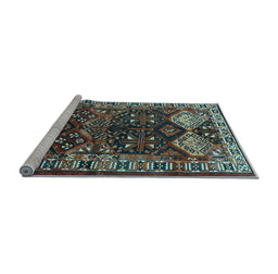 Sideview of Machine Washable Persian Light Blue Traditional Rug, wshtr718lblu