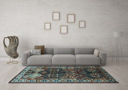 Machine Washable Persian Light Blue Traditional Rug in a Living Room, wshtr718lblu