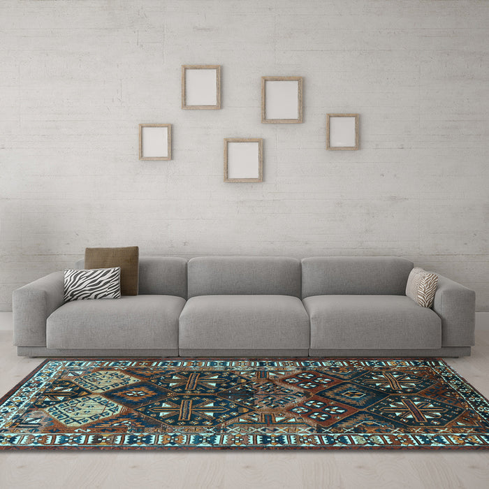 Machine Washable Persian Light Blue Traditional Rug in a Living Room, wshtr718lblu