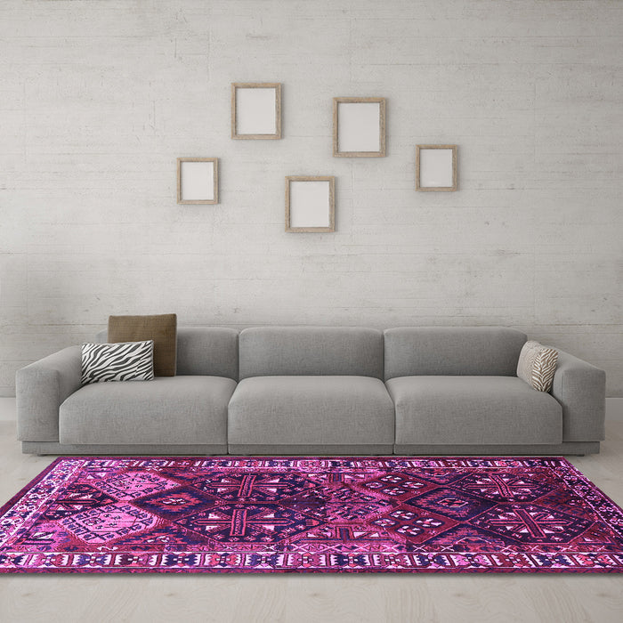 Machine Washable Persian Purple Traditional Area Rugs in a Living Room, wshtr718pur