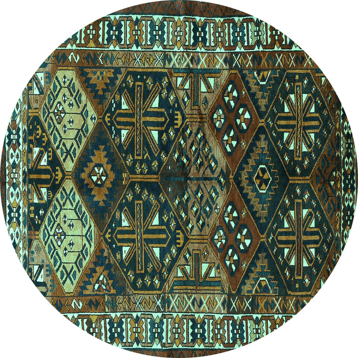 Round Persian Turquoise Traditional Rug, tr718turq
