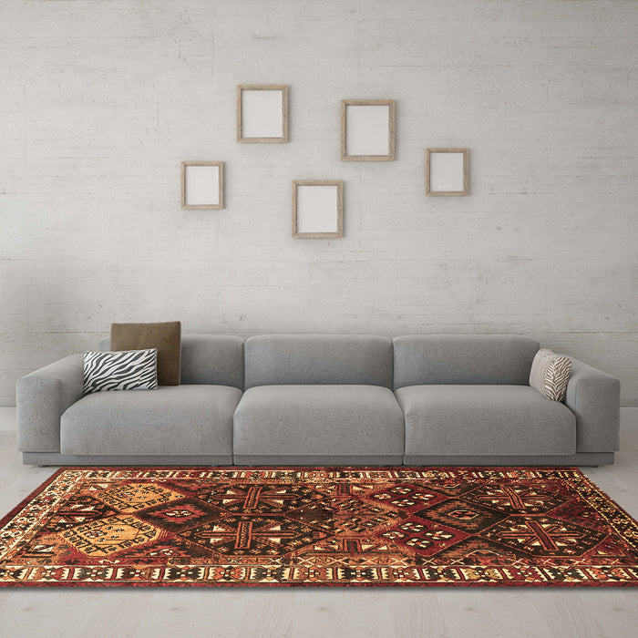 Machine Washable Persian Brown Traditional Rug in a Living Room,, wshtr718brn