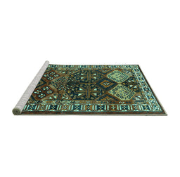 Sideview of Machine Washable Persian Turquoise Traditional Area Rugs, wshtr718turq